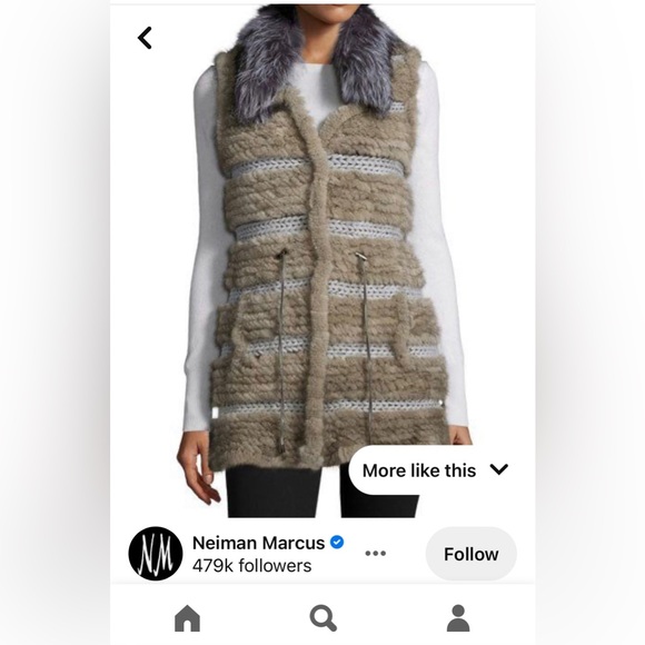 Belle Fare Chunky Knit Real Iris Mink Fur Silver Fox Collar Vest preowned - Picture 2 of 13